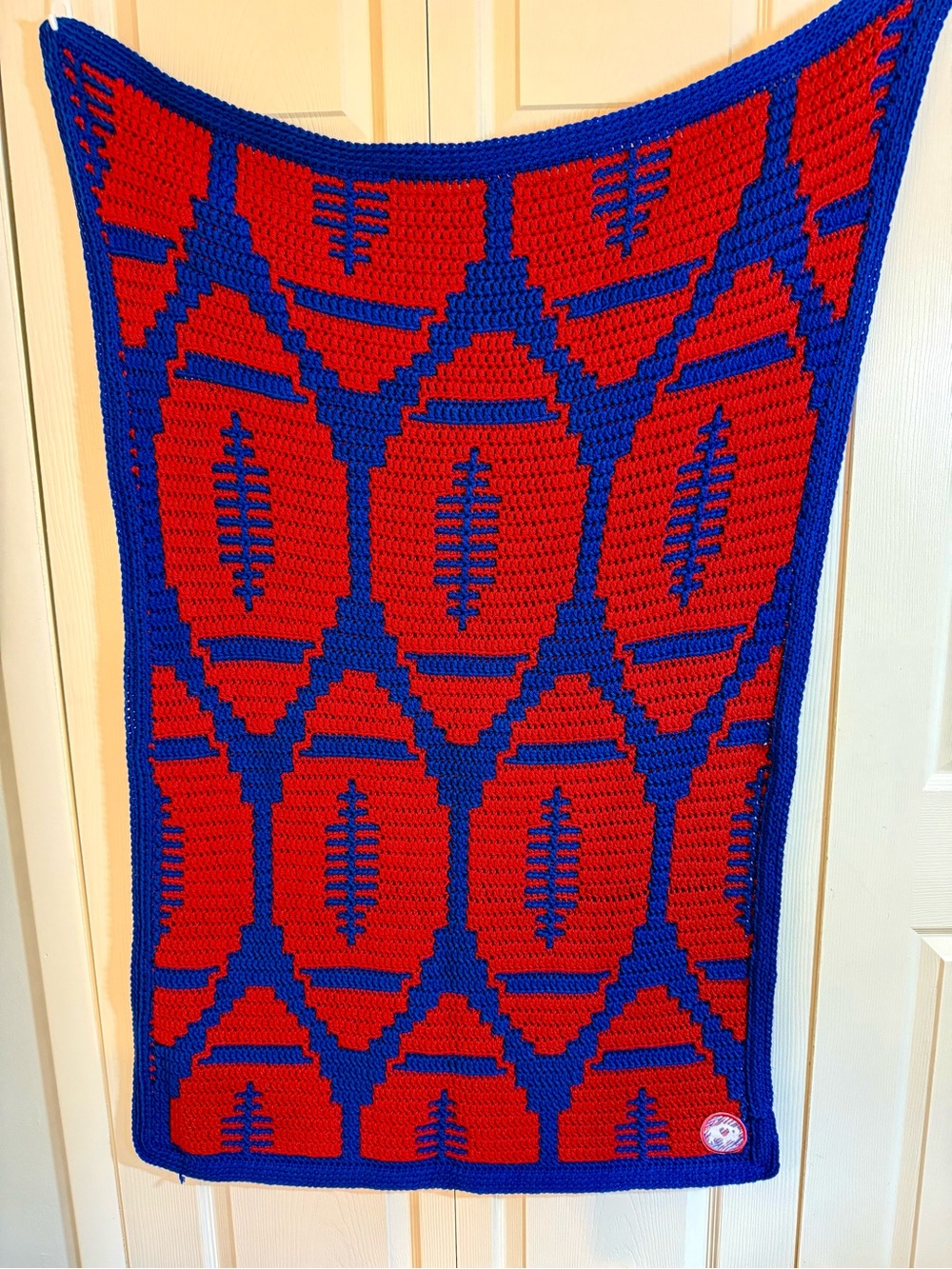 Handmade Buffalo Bills Red and Blue Crochet Baby or lap blanket - Picture 5 of 5